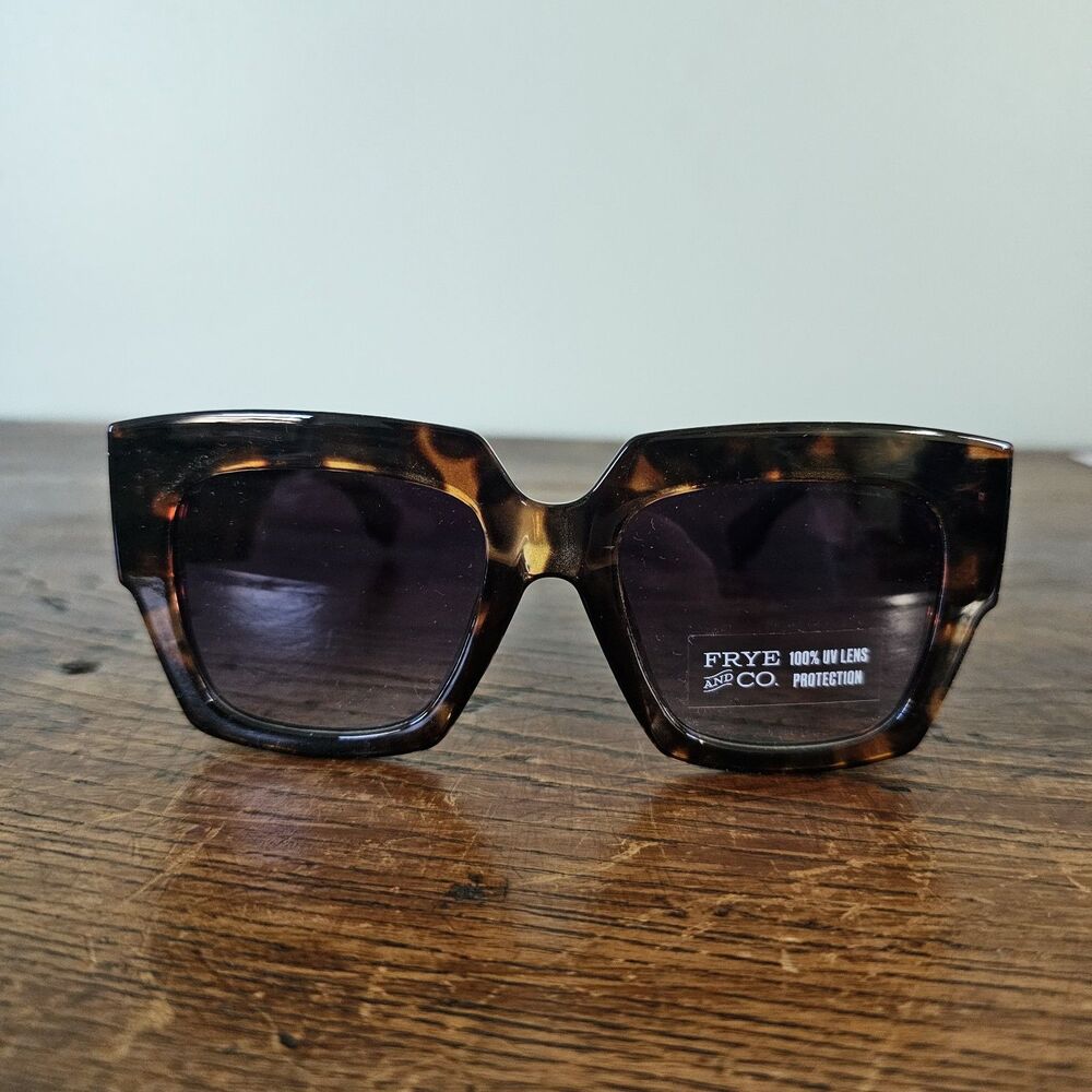 Frye & Co Sunglasses 100% UV Oversized Square Dark Gradient‎ Lens Tortoise Brown
